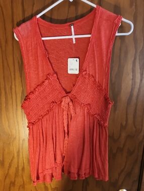 Free People Red Sleeveless Boho Tie-Front Top